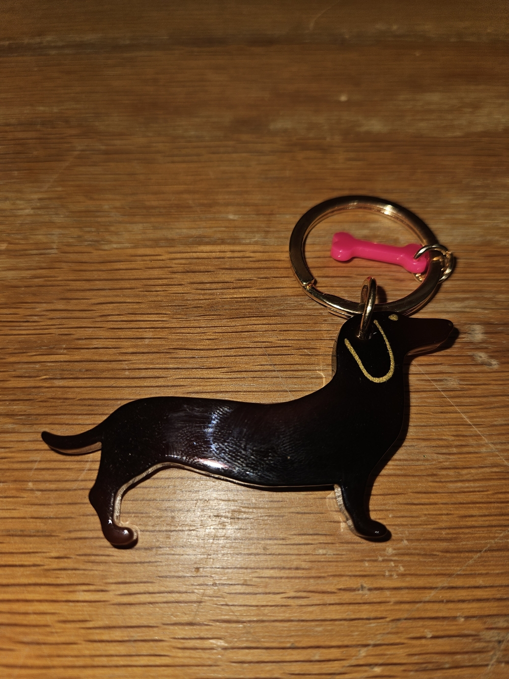 Pink Bone & Black Dachshund Keychain for Kids